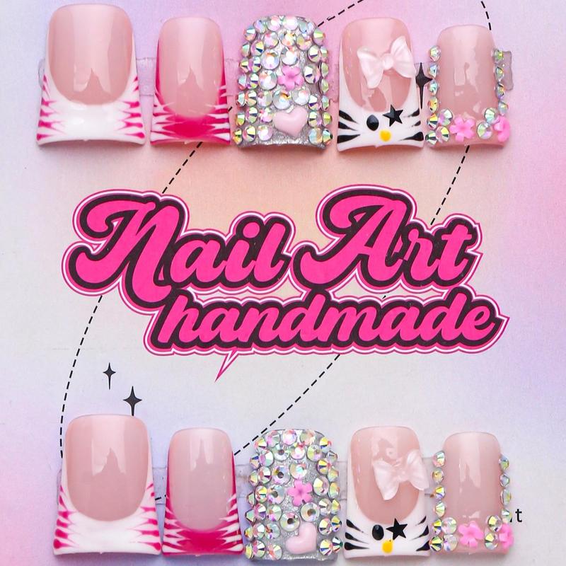 Bow & Rhinestone Decoration Design Fake Nails