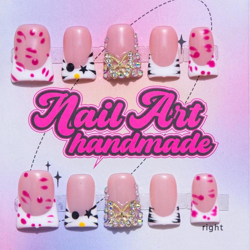 Bow & Rhinestone Decoration Design Fake Nails
