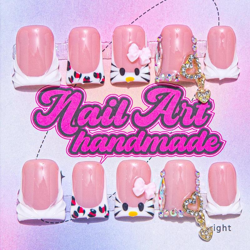 Bow & Rhinestone Decoration Design Fake Nails