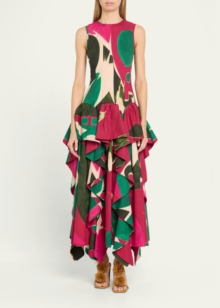 Mural Sleeveless Ruffle Dress