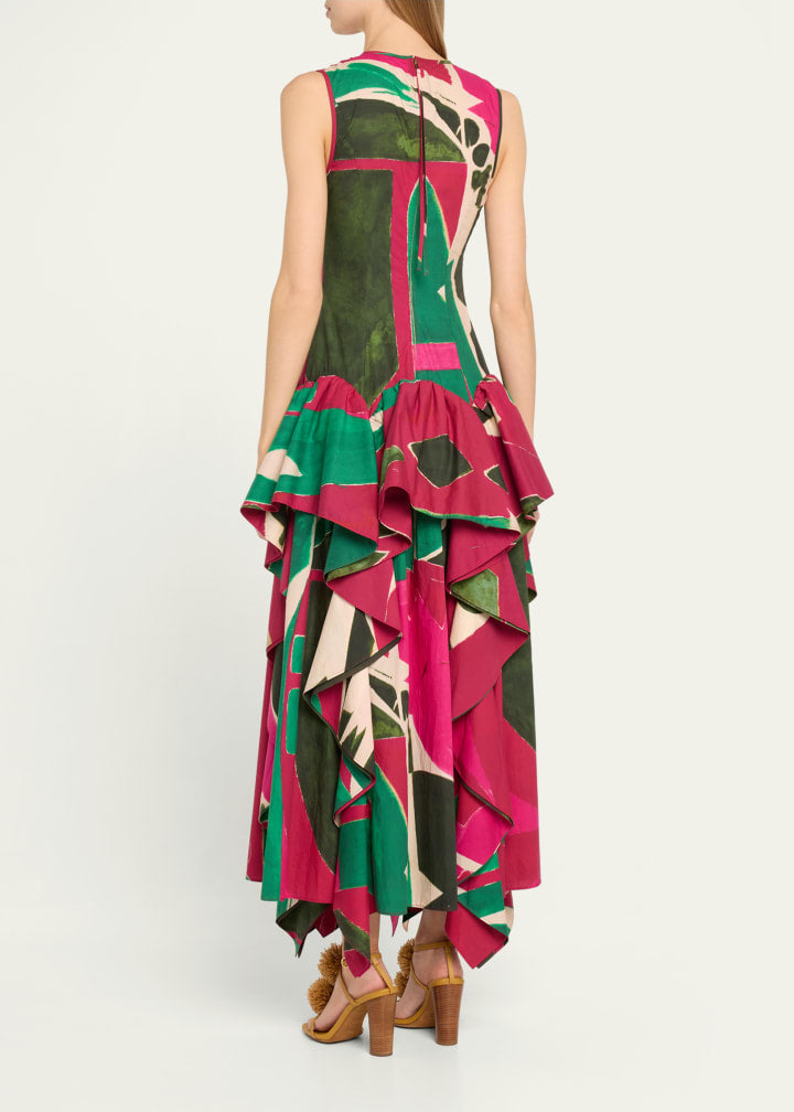 Mural Sleeveless Ruffle Dress