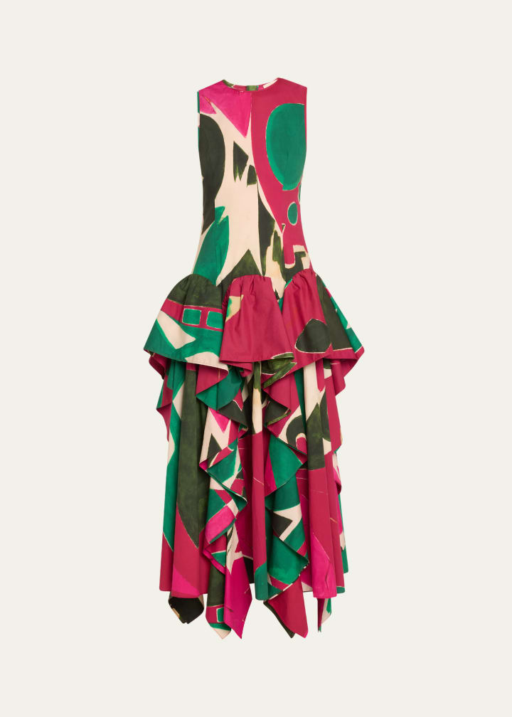 Mural Sleeveless Ruffle Dress