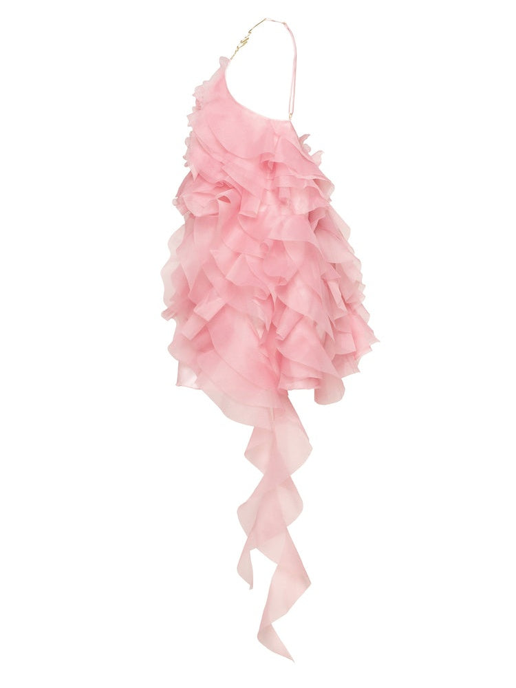 Romantic Ruffled Pink Mini Dres