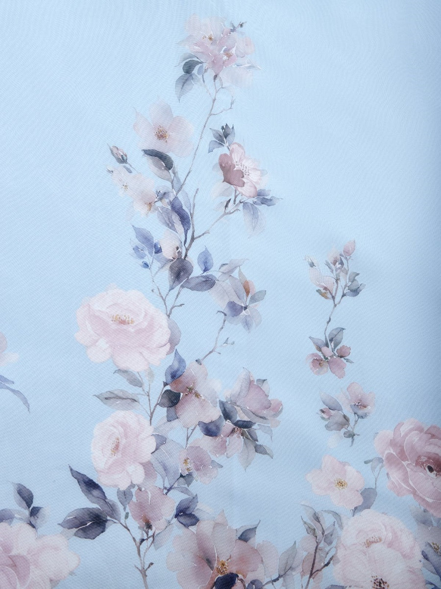 Light Blue Floral Chiffon V Neck Sleeveless A-Line Maxi Dress
