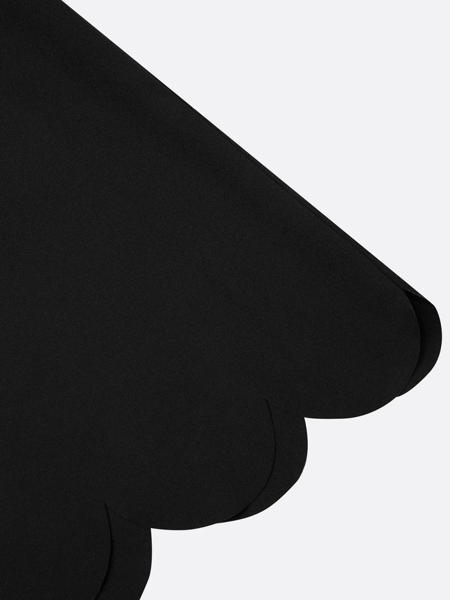 Scalloped Square Neck Short Sleeve Midi Dress