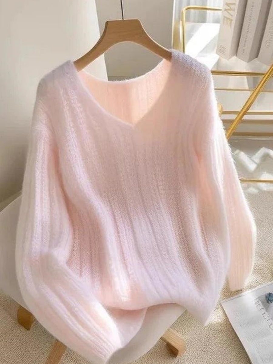 Pink Long Sleeve Plain Sweater