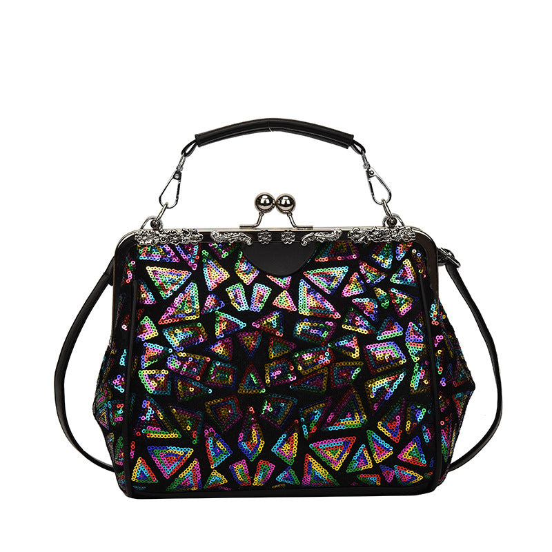Sequin Geometric Pattern Handbag