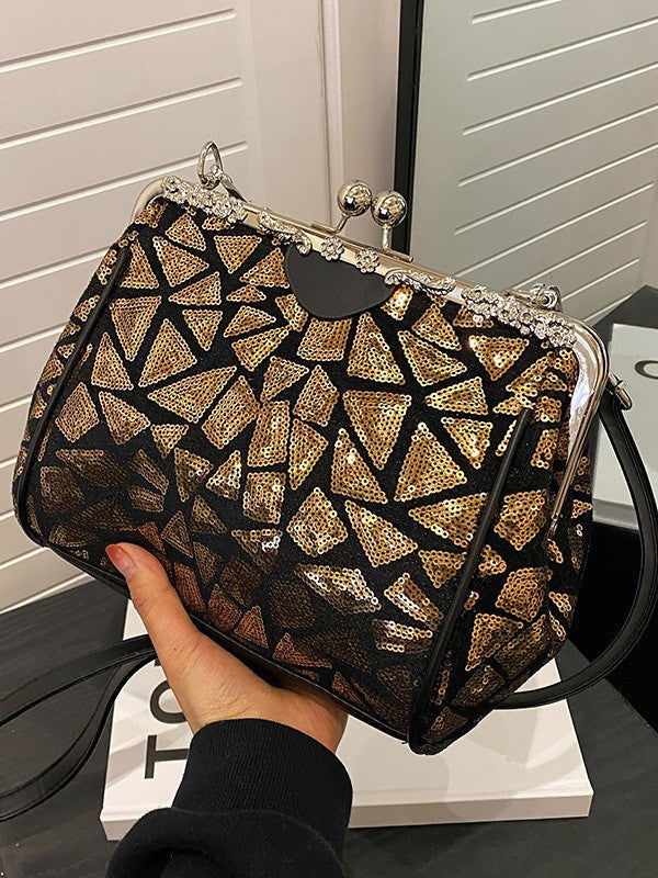 Sequin Geometric Pattern Handbag