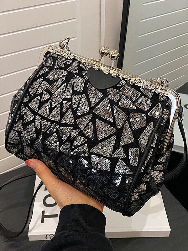 Sequin Geometric Pattern Handbag