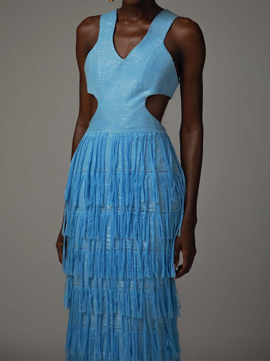 Elegant Cutout Tassels Hem Dress