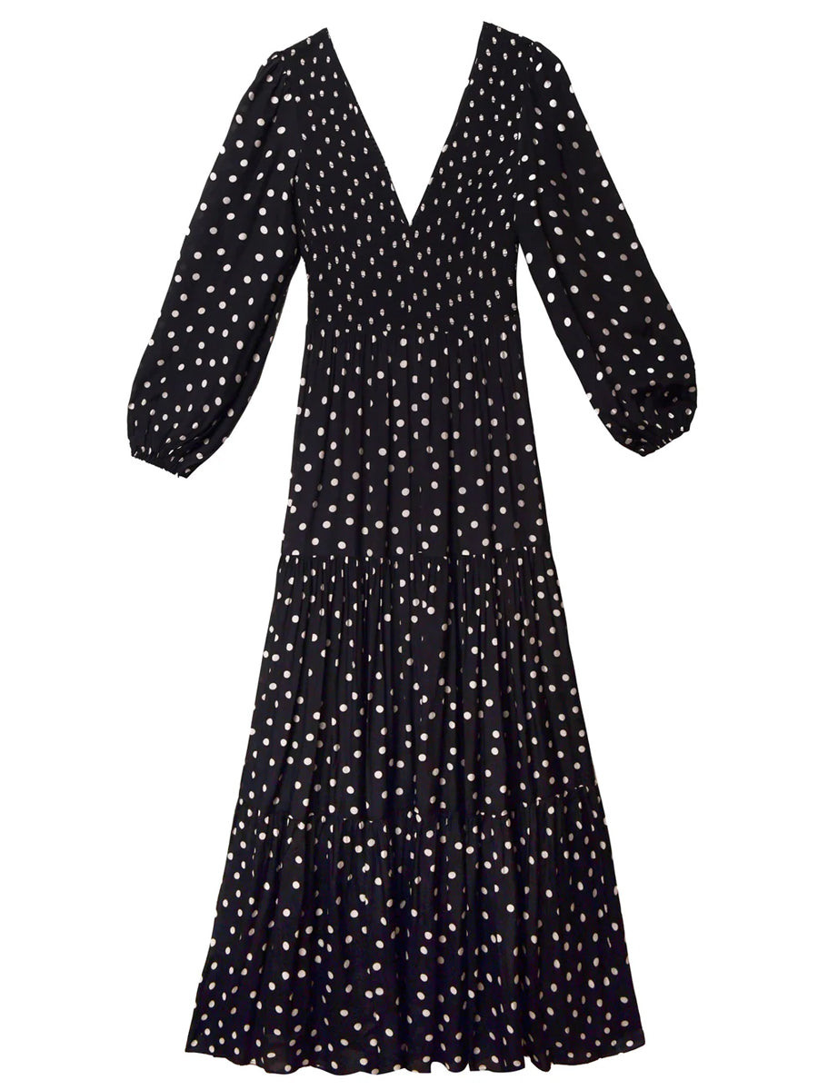 Printed V Neck Long Sleeve Dress