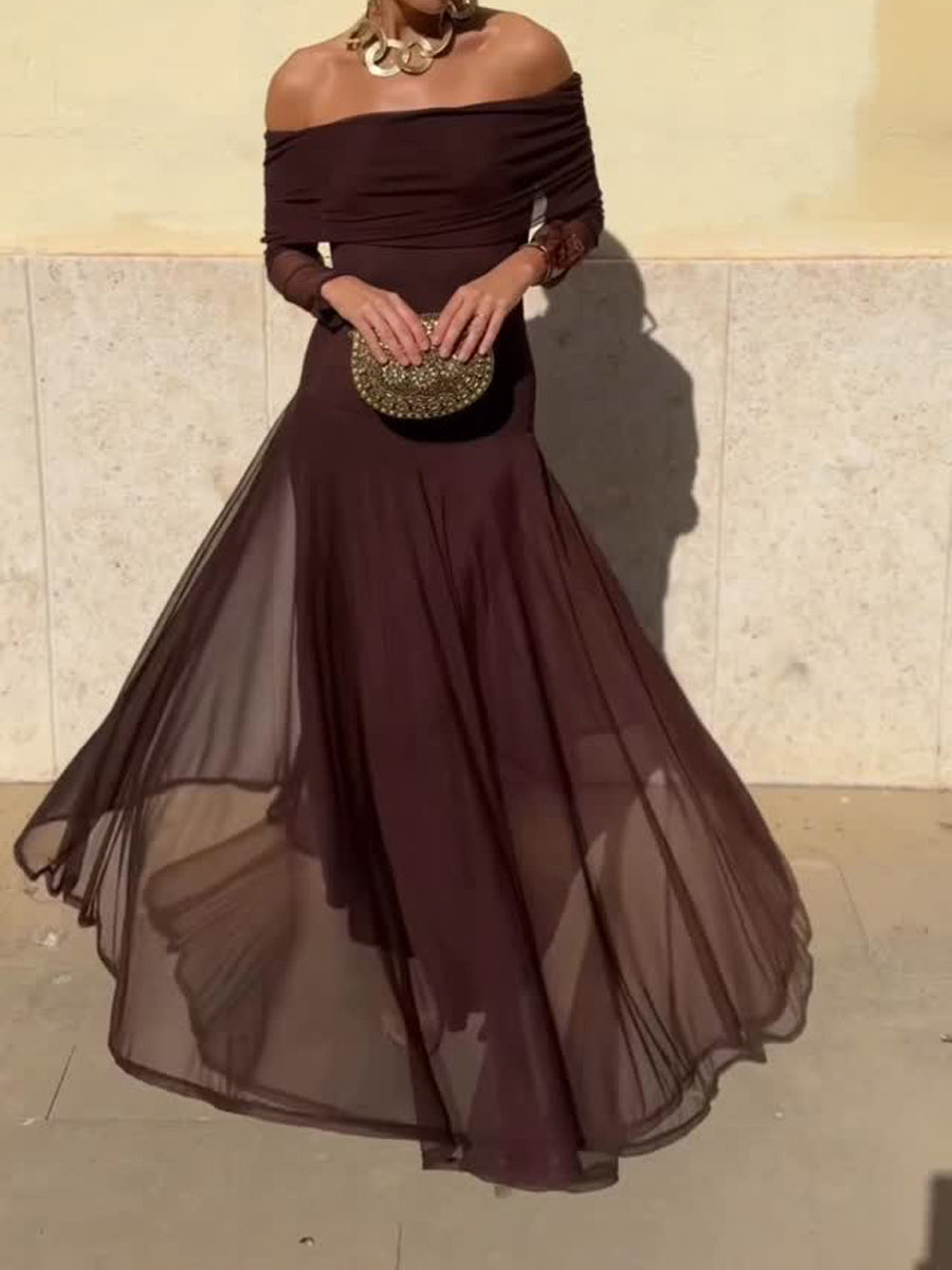 Elegant Off Shoulder Mesh Maxi Dress