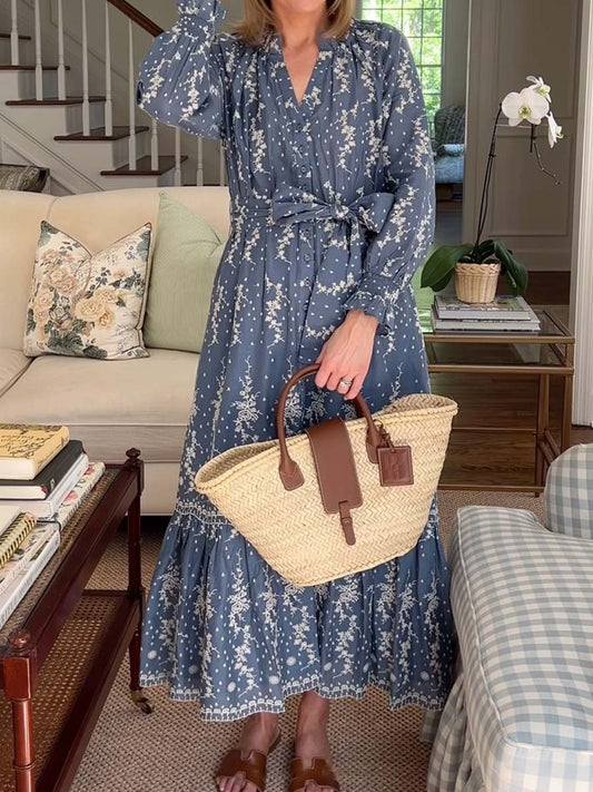Embroidery Eyelet Ruffled Maxi Dress