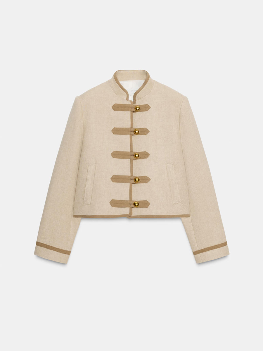 High Neck Shoulder Pads Contrasting Trim Jacket