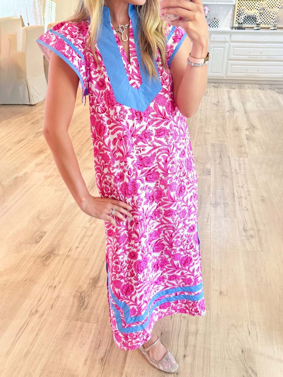 Printed Short Flutter Sleeve Maxi Dress