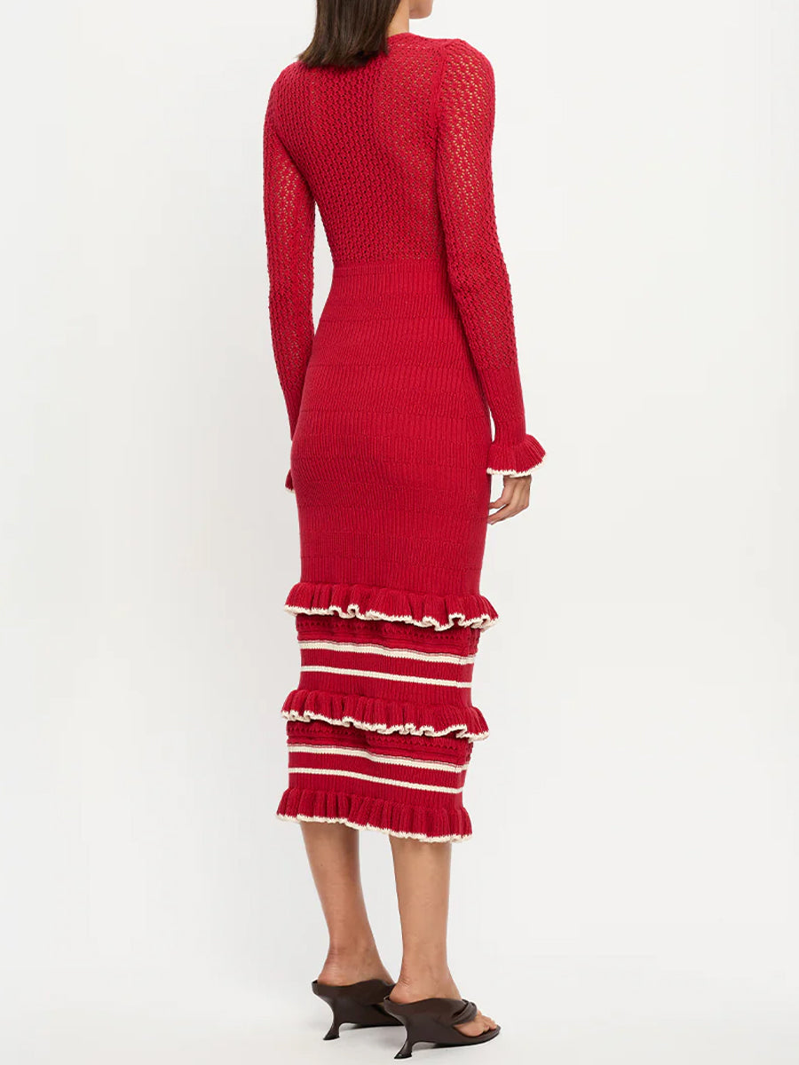 Knitted Ruffled Long Sleeve Dress