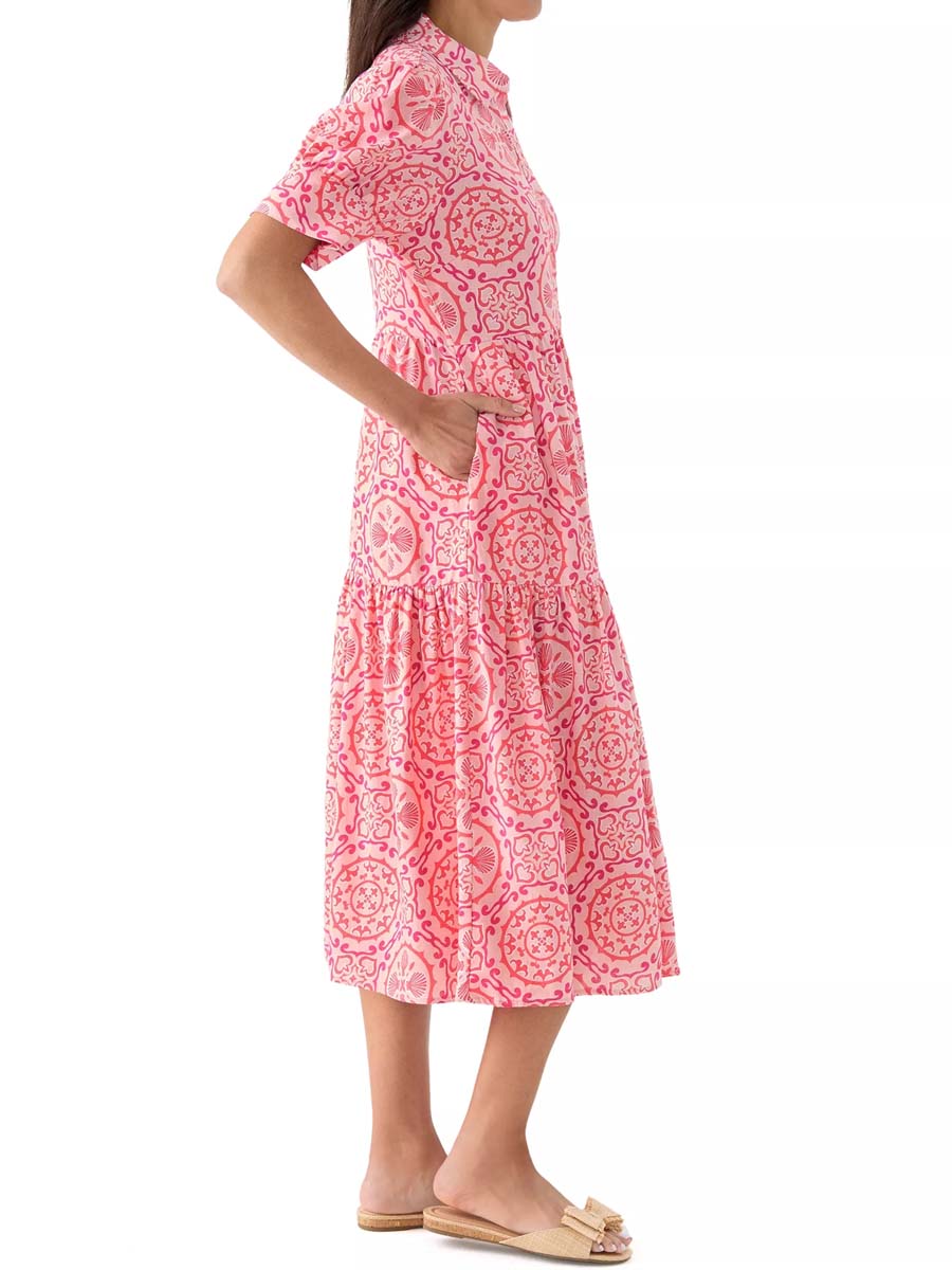 Printed Short Sleeve Tiered Shirtdress