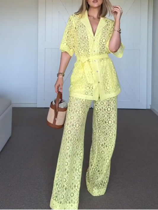 Lace Top & Pants Two Pieces Set