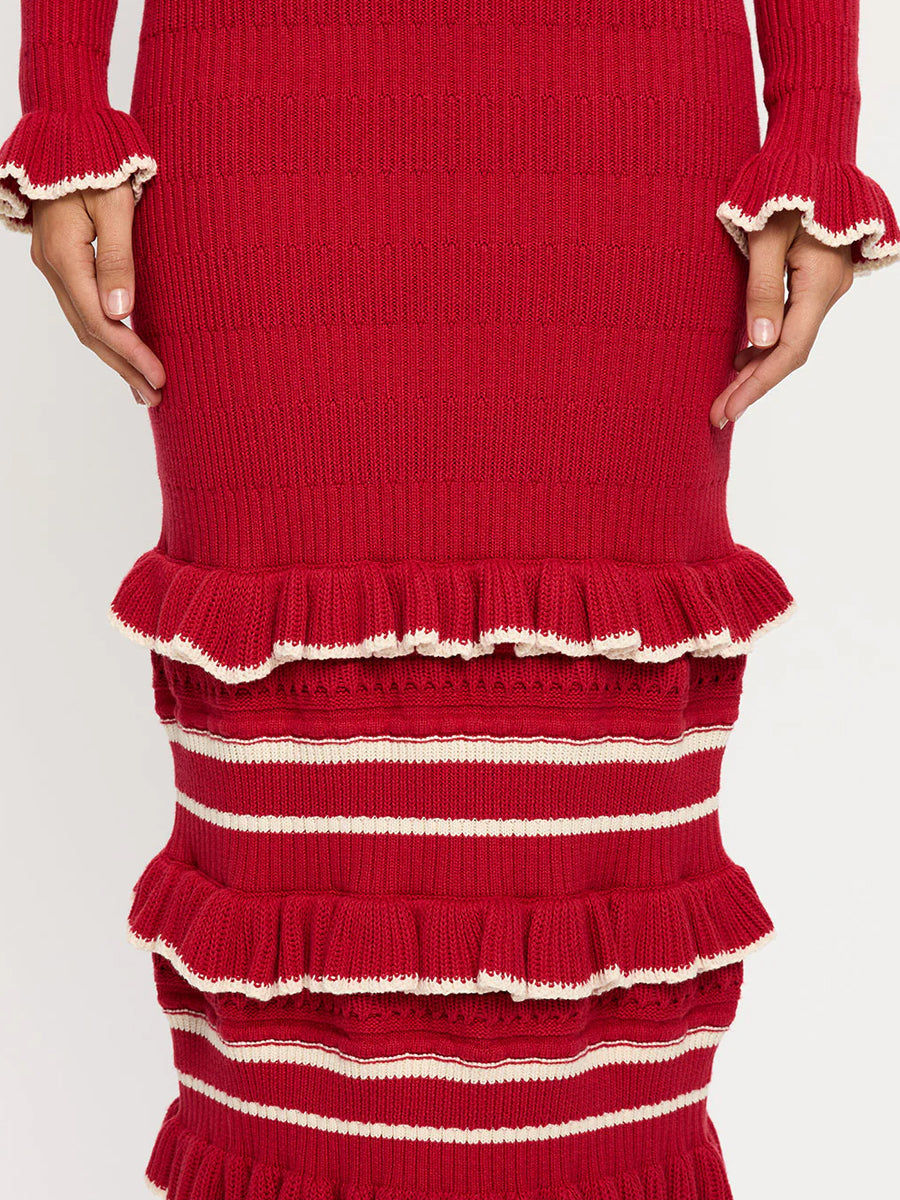 Knitted Ruffled Long Sleeve Dress