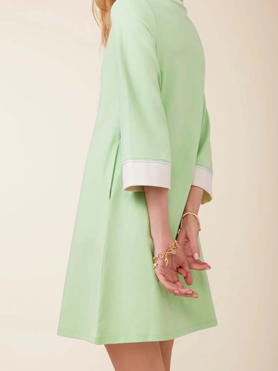 Contrast Collar V-neck Side Slit Dress