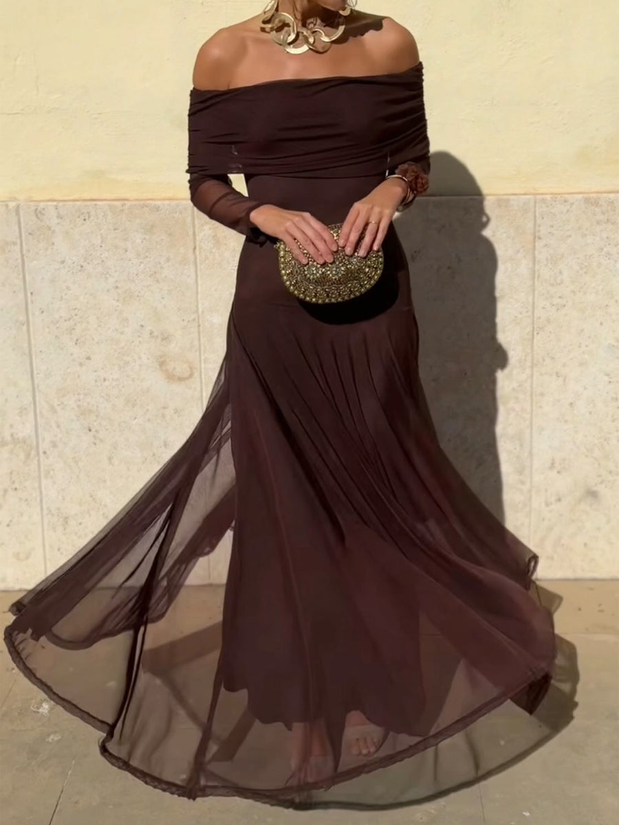 Elegant Off Shoulder Mesh Maxi Dress