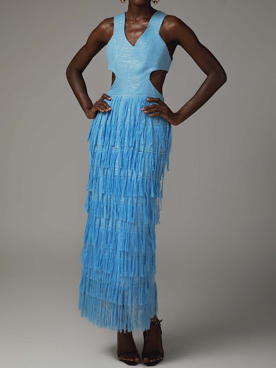 Elegant Cutout Tassels Hem Dress