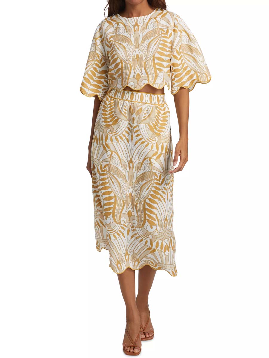 Printed Elbow-length Sleeve Two Pieces Dress