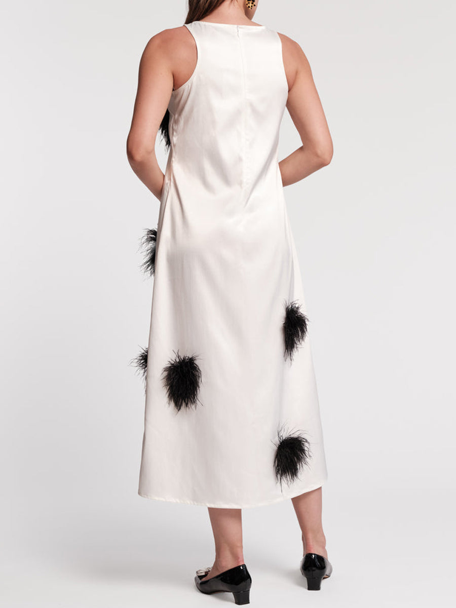 Faux-Feather Poof Accents Maxi Dress