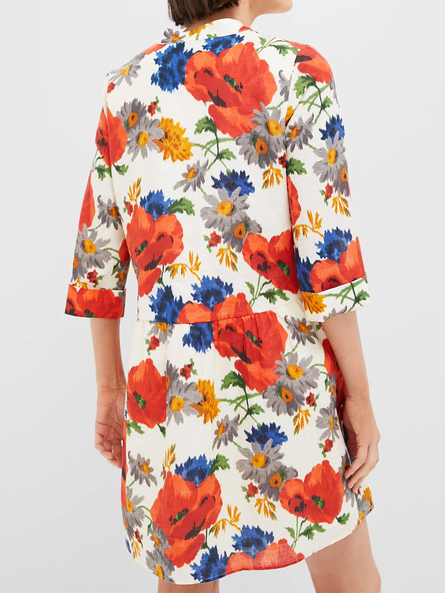 Band Collar Printed Elbow Length Sleeve Dress