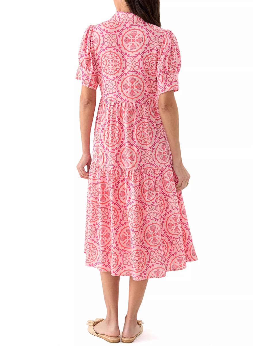 Printed Short Sleeve Tiered Shirtdress