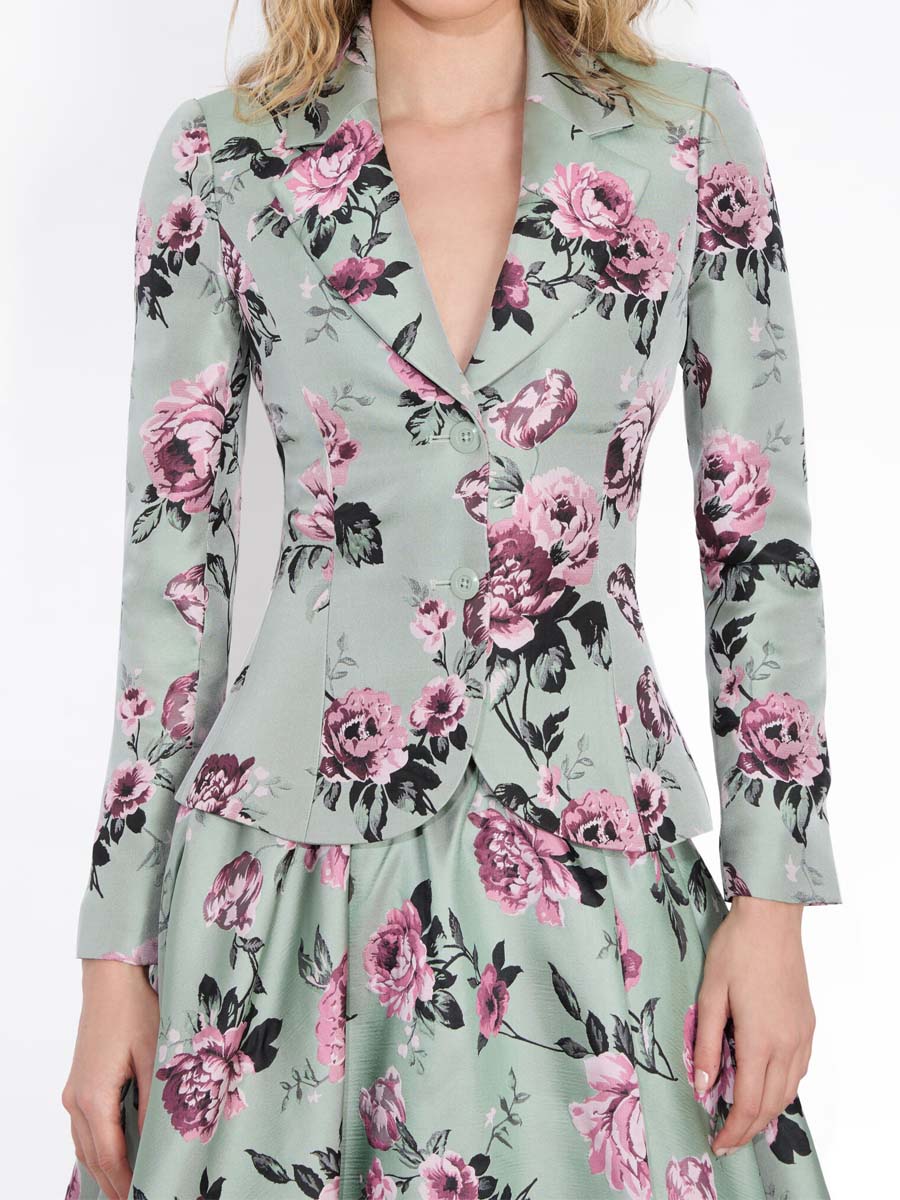 Elegant Floral Print High Waist Blazer & Skirts
