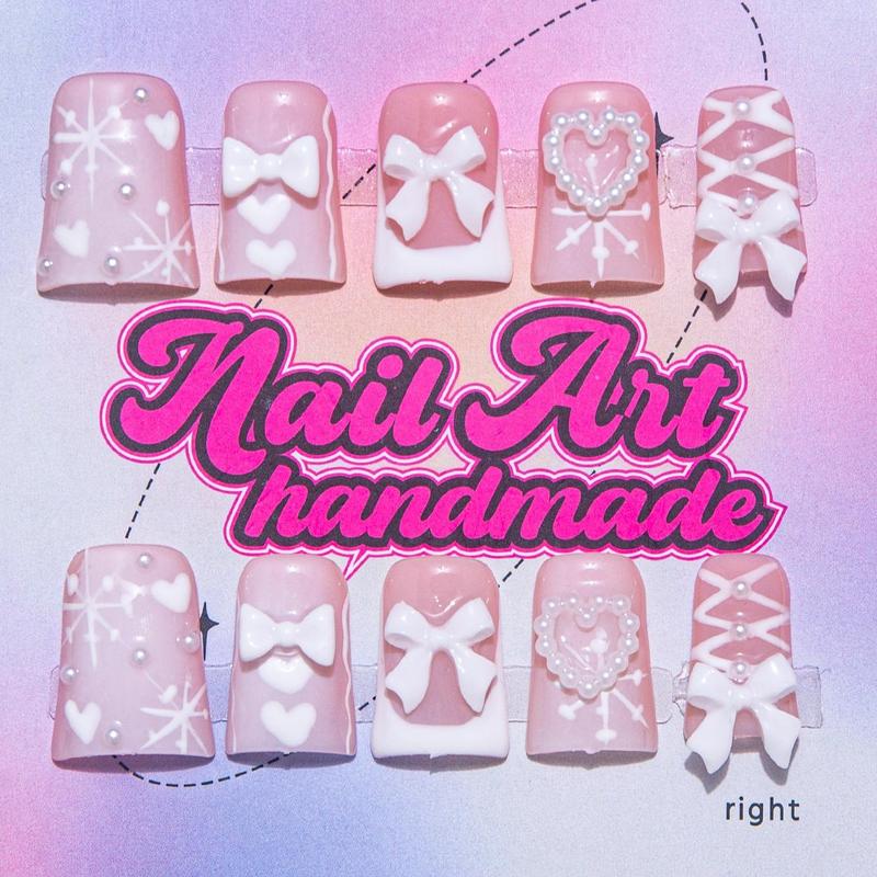 Y2K Style Ris & Fake Bearl Decor Fake Nails