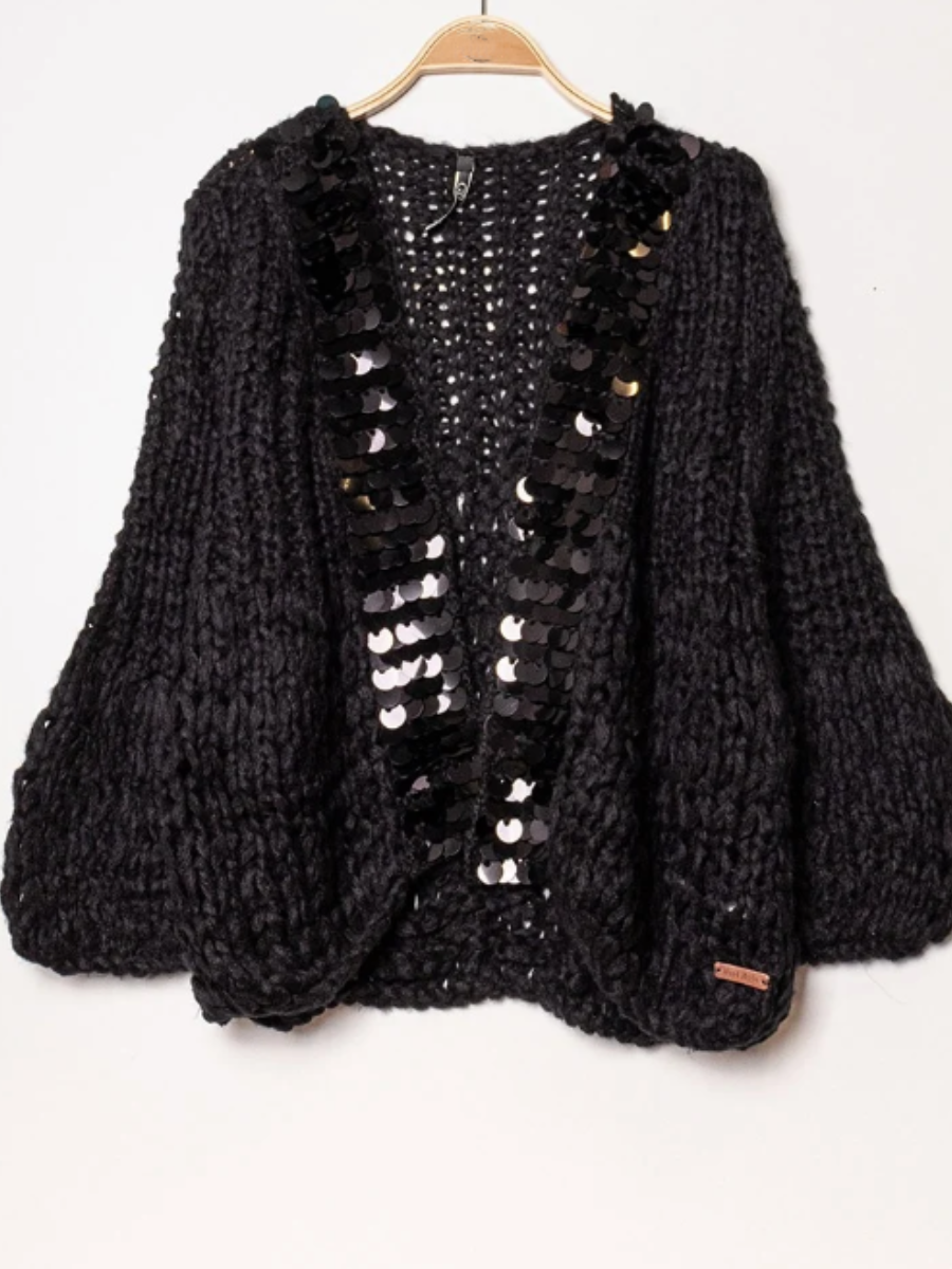 Crocheted Perforated Sequin Cardigan