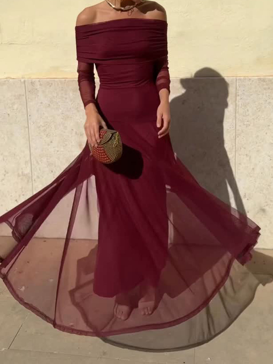Elegant Off Shoulder Mesh Maxi Dress
