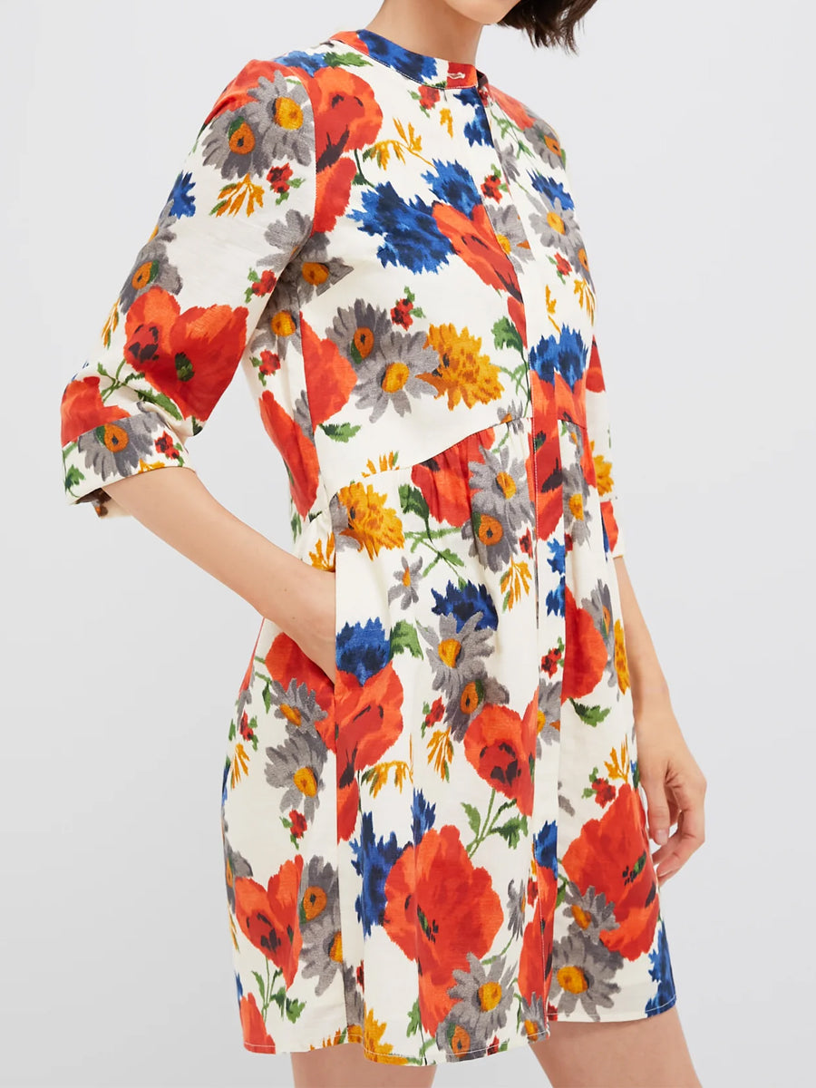 Band Collar Printed Elbow Length Sleeve Dress