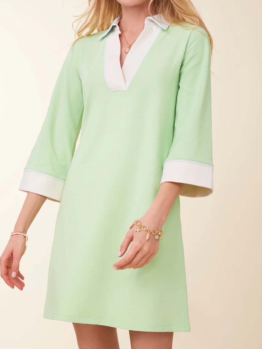 Contrast Collar V-neck Side Slit Dress