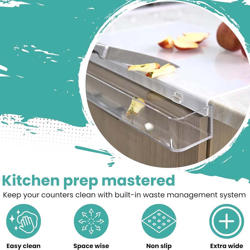 Acrylic Cutting Board With Counter Lip Waste Container Clear Cutting Boards for Kitchen Counter Non Sli