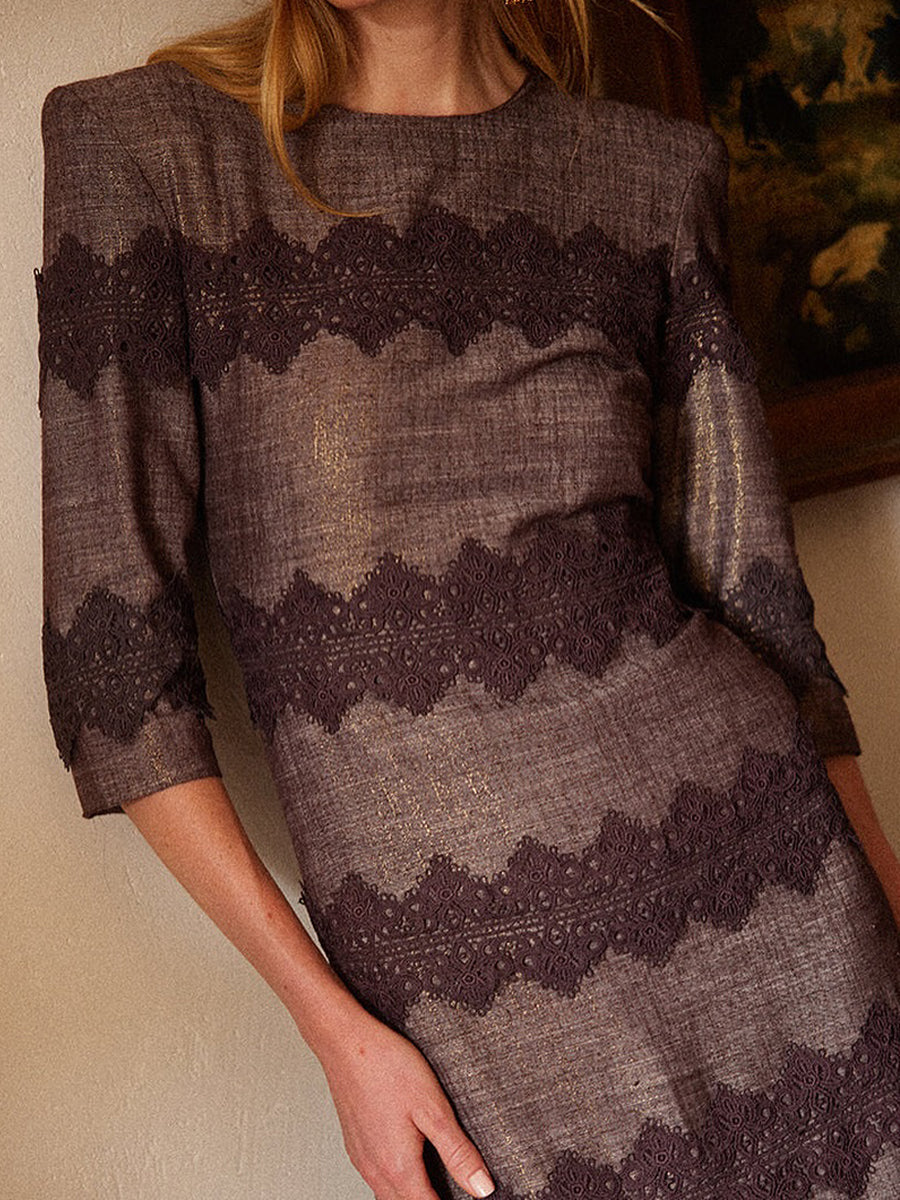 Elegant Lace Patchwork Long Sleeve Dress