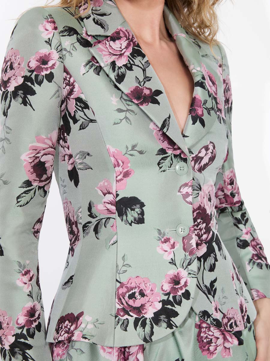 Elegant Floral Print High Waist Blazer & Skirts