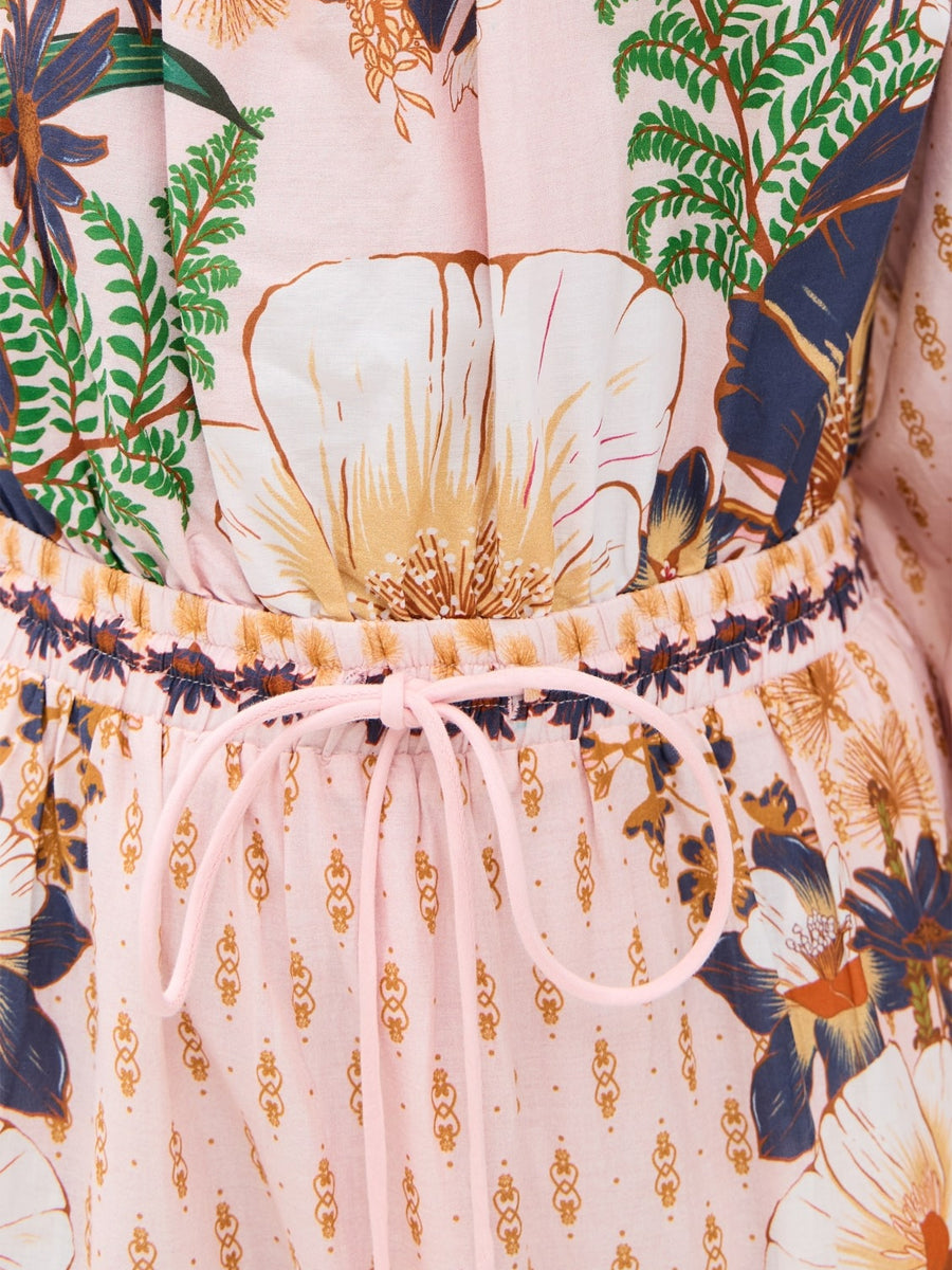 One-shoulder Drawstring Waist Printed Maxi Dress