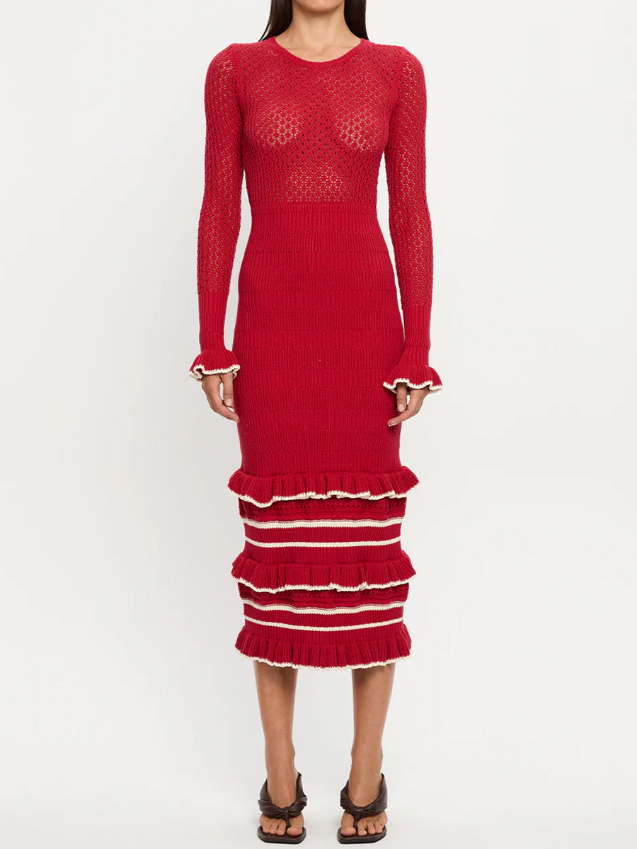 Knitted Ruffled Long Sleeve Dress