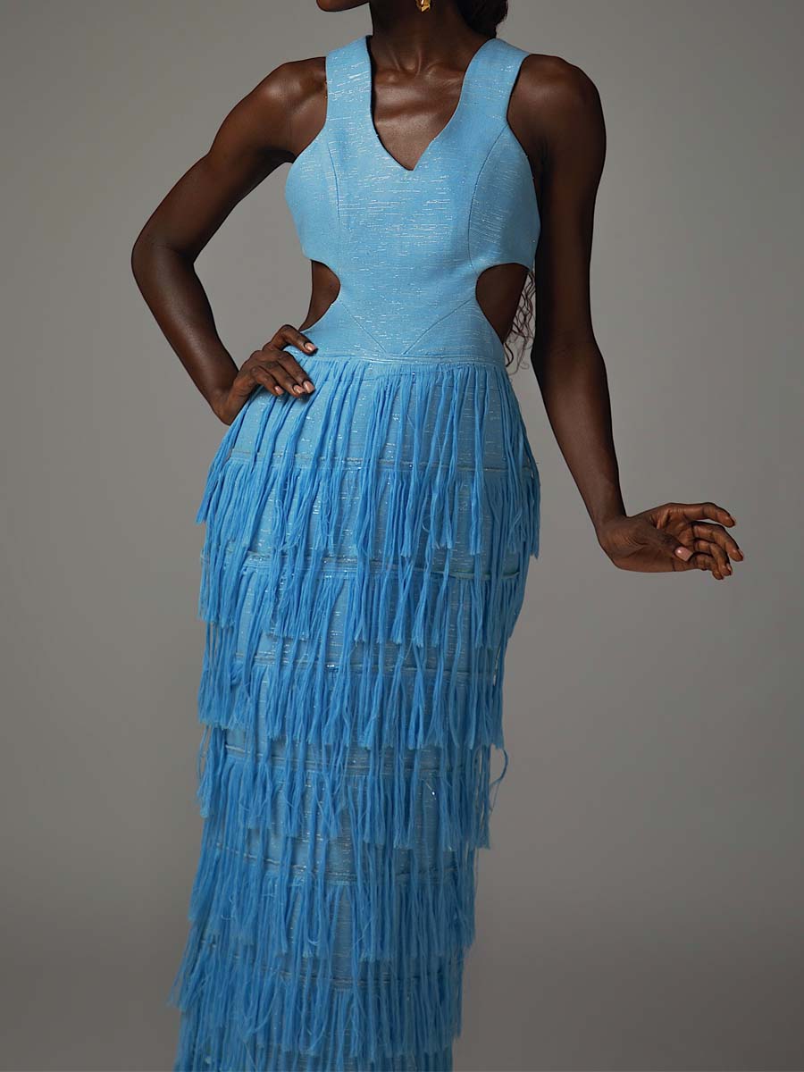 Elegant Cutout Tassels Hem Dress