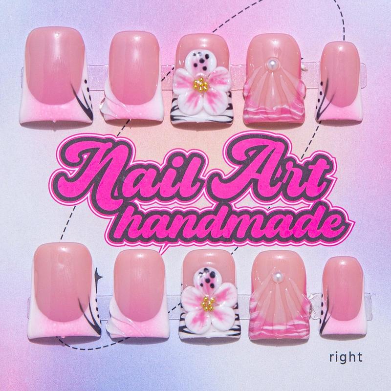 Y2K Style Ris & Fake Bearl Decor Fake Nails