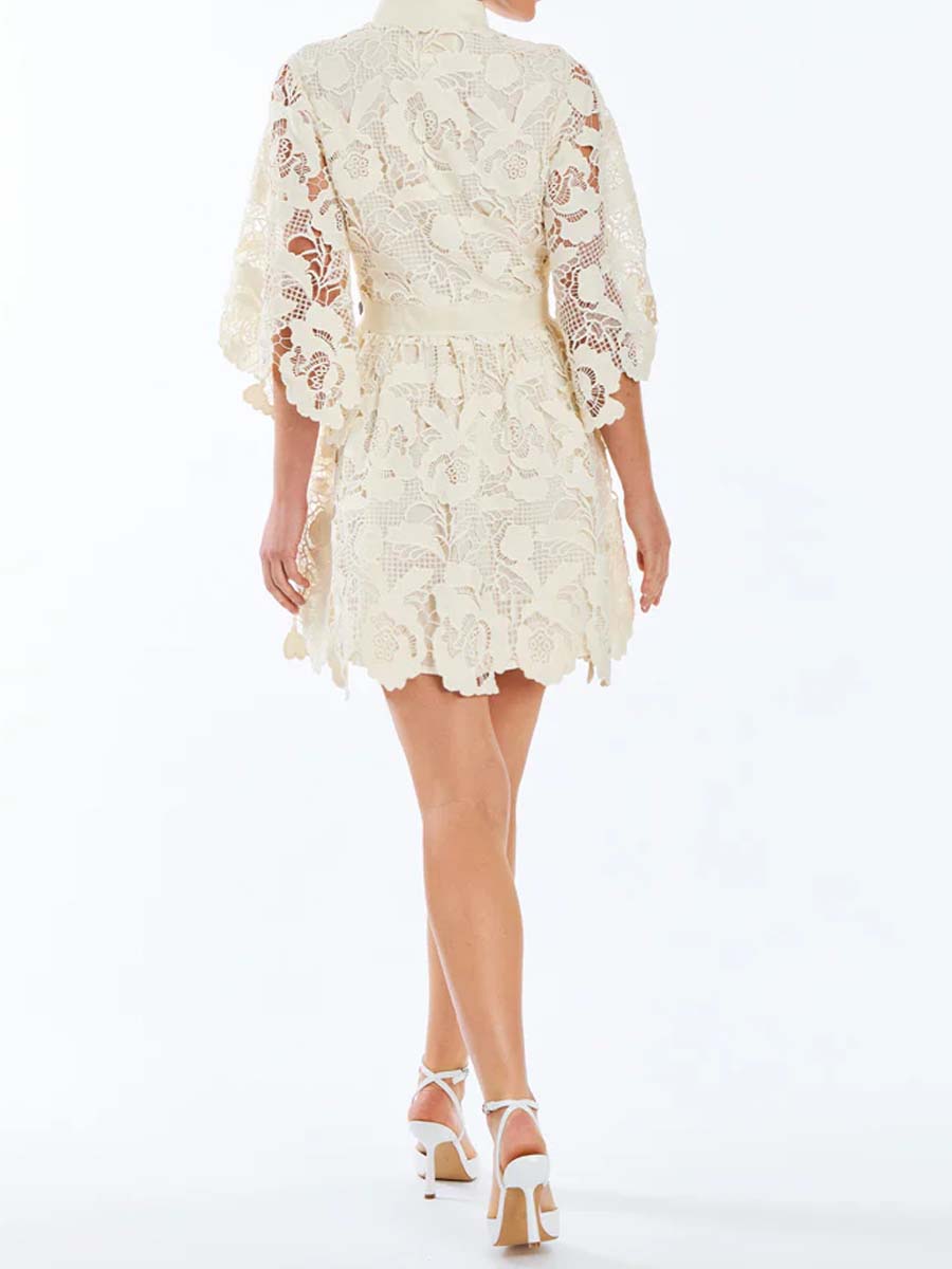 Elegant Lace Bow Mini Dress