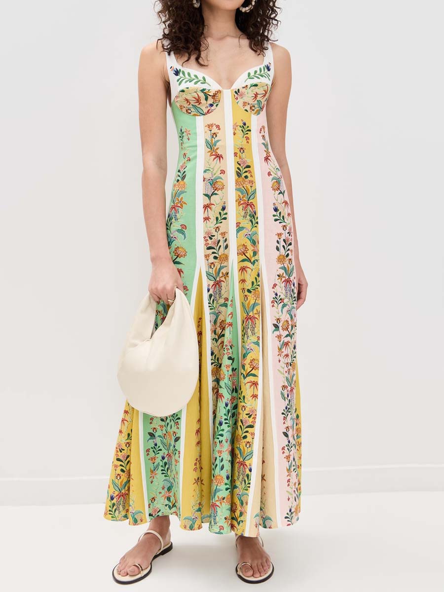 Floral Stripes Multicolor Sleeveless Dress