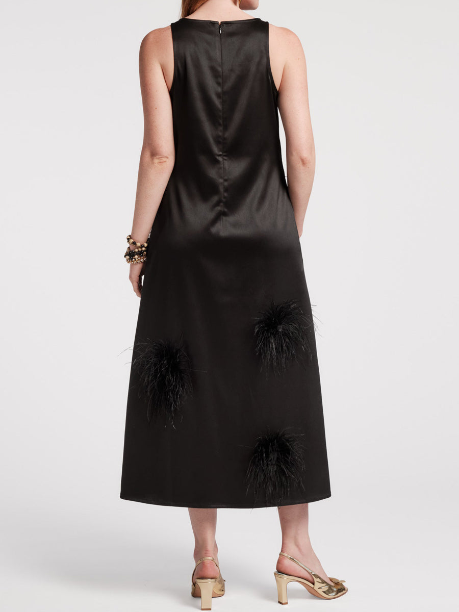 Faux-Feather Poof Accents Maxi Dress
