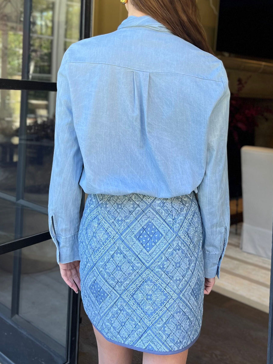 Denim Blouse With Bow Style Neck