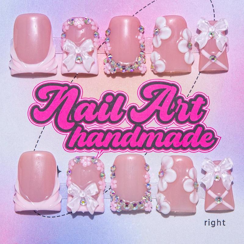 Y2K Style Ris & Fake Bearl Decor Fake Nails