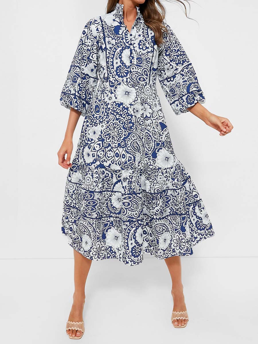 Floral Print Puff Sleeve Maxi Dress