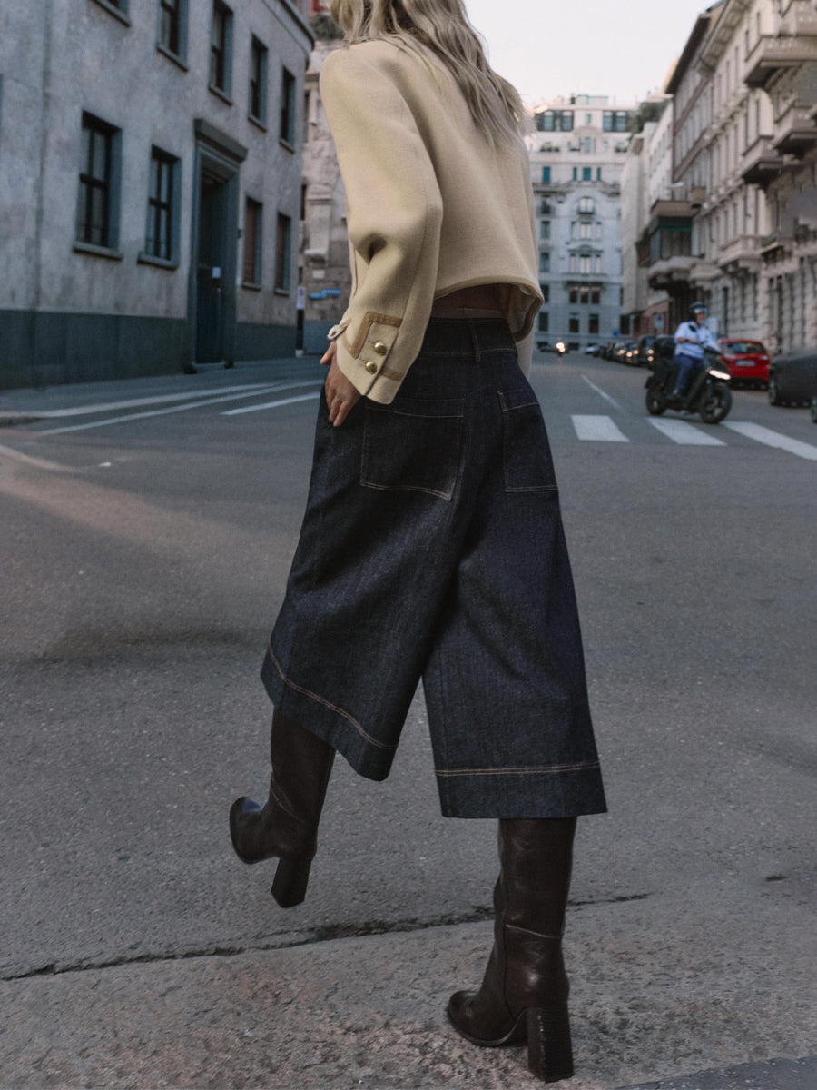 High Neck Shoulder Pads Contrasting Trim Jacket